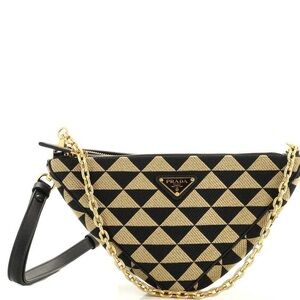 Prada Double Symbole Triangle Bag Leather and Jacquard Mini